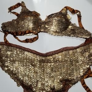 Belly dance coin bra and hip scarf